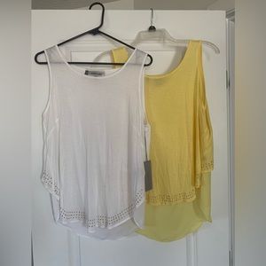 Bundle of 2 Jennifer Lopez white and yellow tops with gold rhinestones